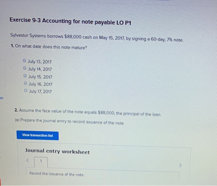  Exercise 9-3 Accounting for note payable LO P1 Sylvestor Systems borrows
