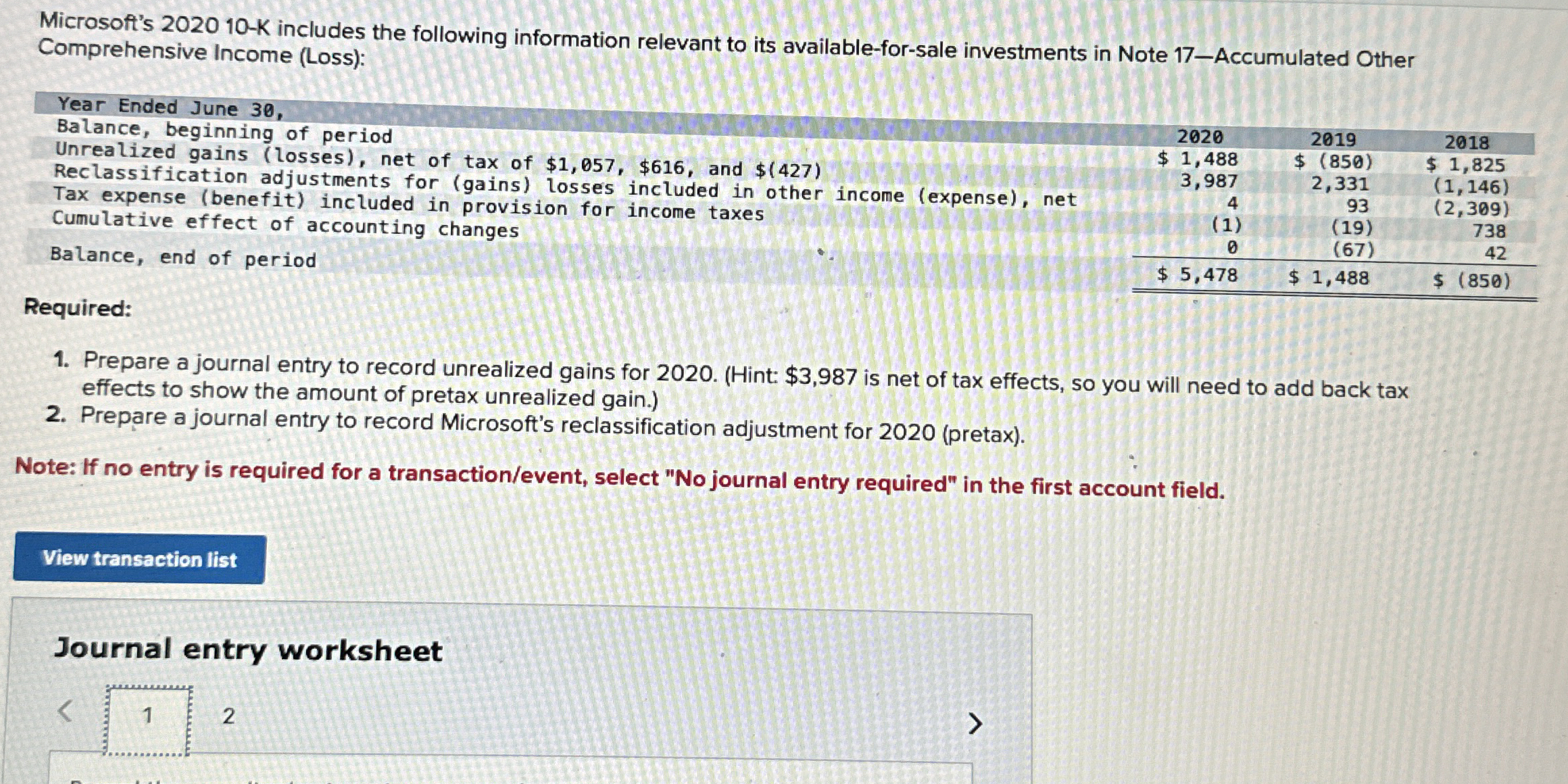  Microsoft's 202010-K includes the following information relevant to its available-for-sale investments