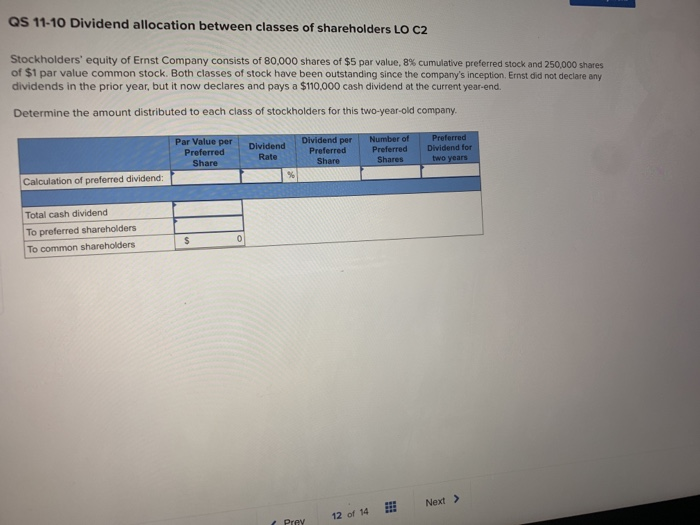  Qs 11-10 Dividend allocation between classes of shareholders LO C2 Stockholders'
