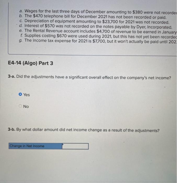 were not recorde b. The $470 telephone bill for December 2021 has