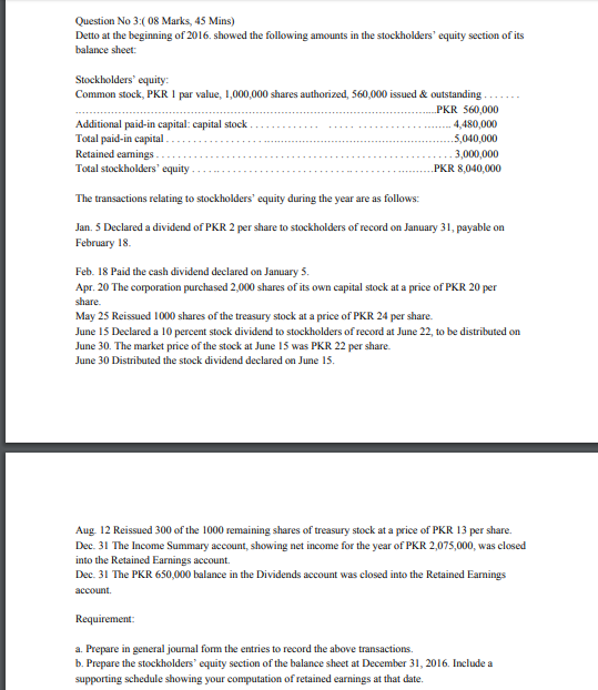  Question No 3:( 08 Marks, 45 Mins) Detto at the beginning
