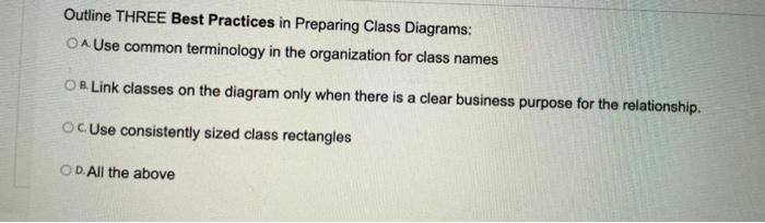 Outline THREE Best Practices in Preparing Class Diagrams: A Use common