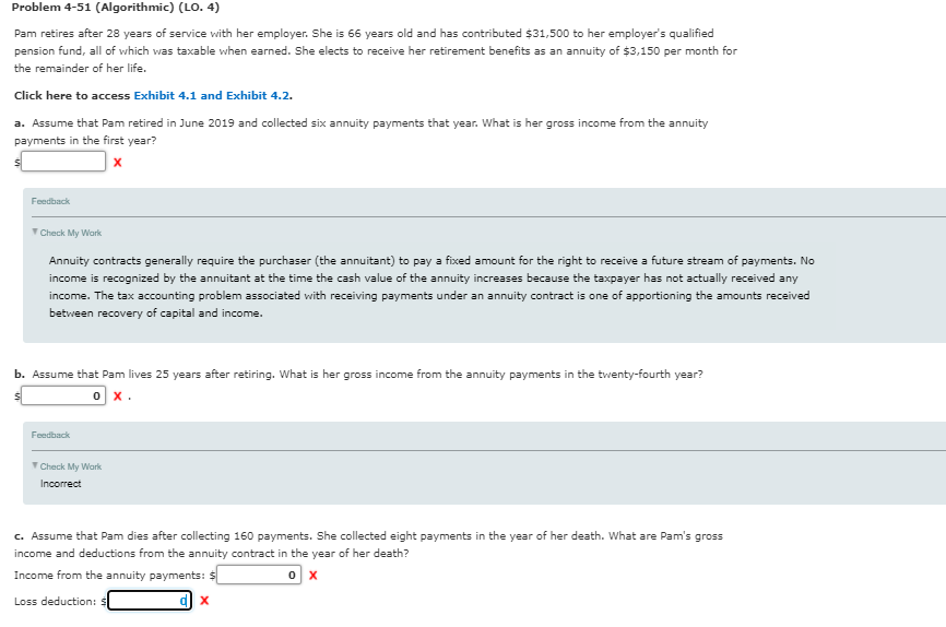 Problem 4-51 (Algorithmic) (LO. 4) Pam retires after 28 years of