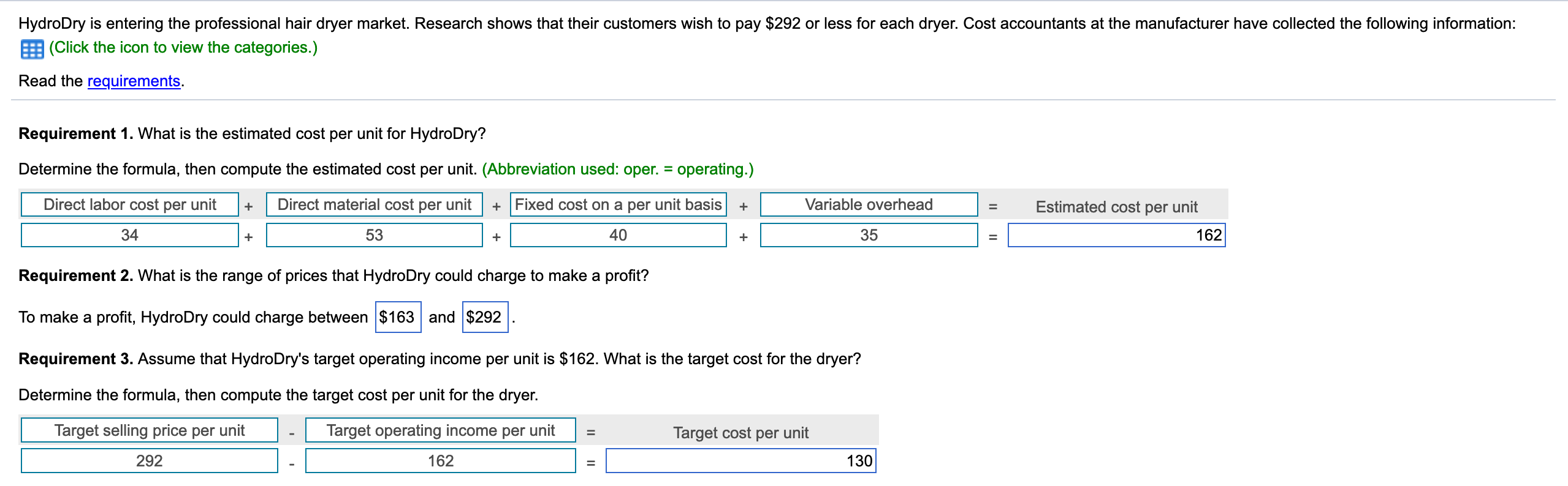 Help with requirements 4,5 please? Dropdowns added for best assistance. HydroDry is