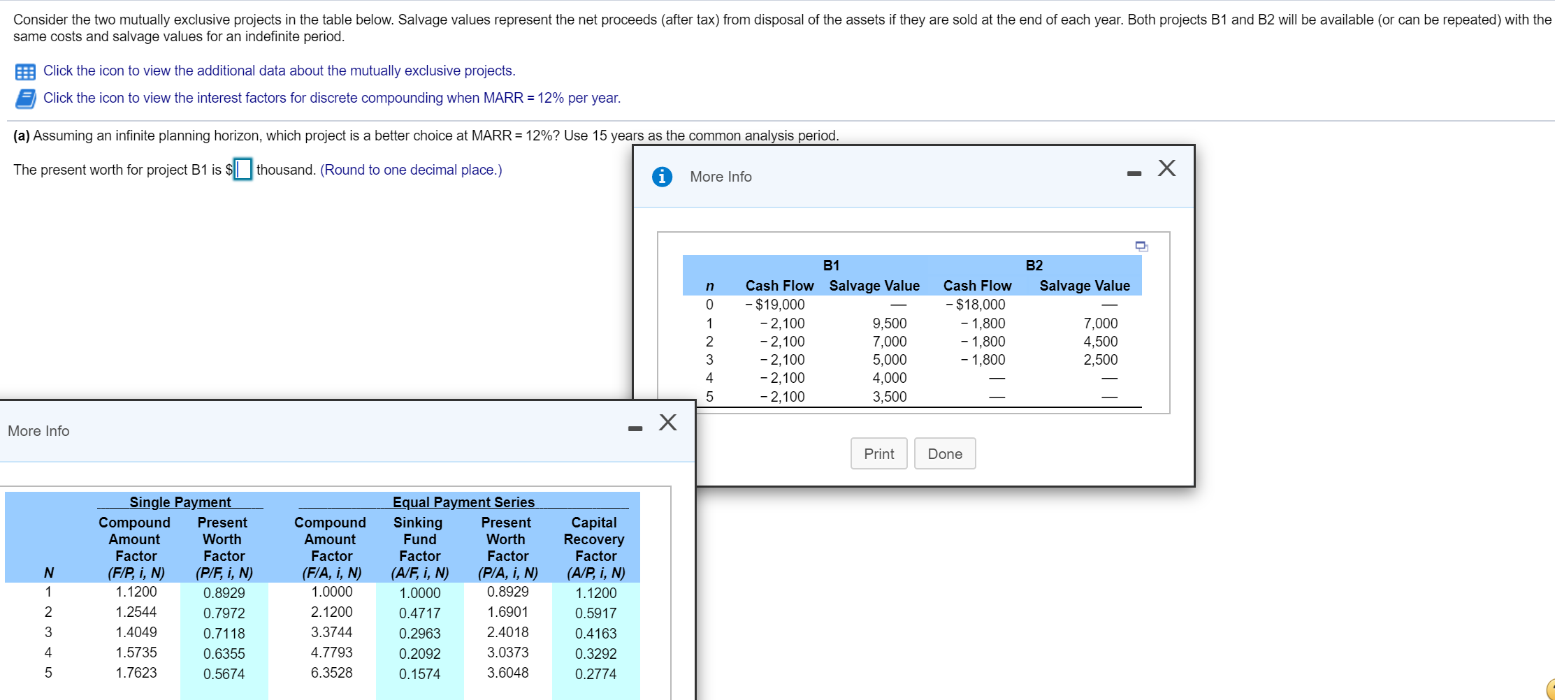  Consider the two mutually exclusive projects in the table below. Salvage