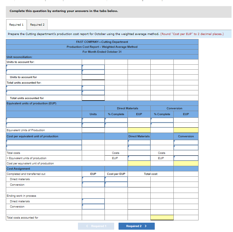 Problem 16-2A (Algo) Weighted Average: Production cost report LO P2, P4 Fast