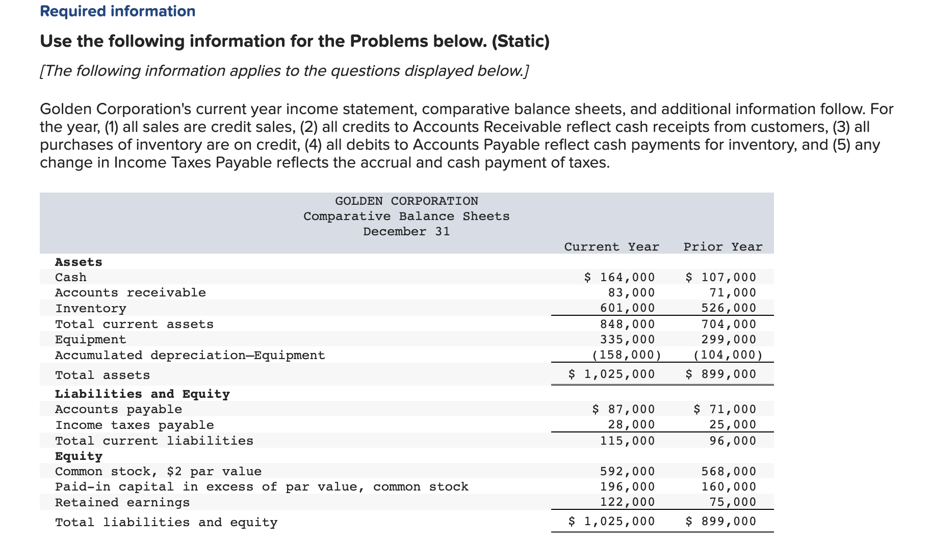  Use the following information for the Problems below. (Static) [The following