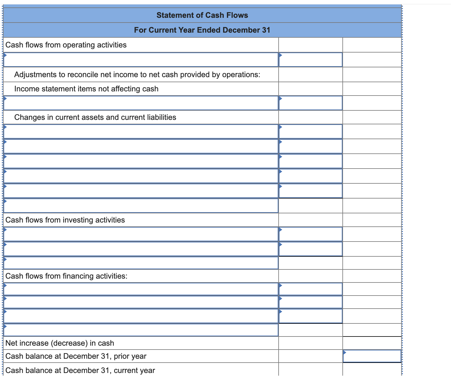 statement, comparative balance sheets, and additional information follow. For the year, (1)