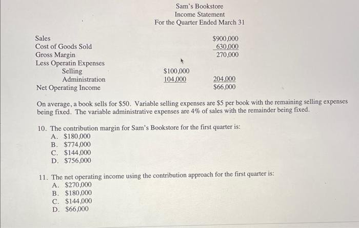 just 11 On average, a book sells for $50. Variable selling expenses
