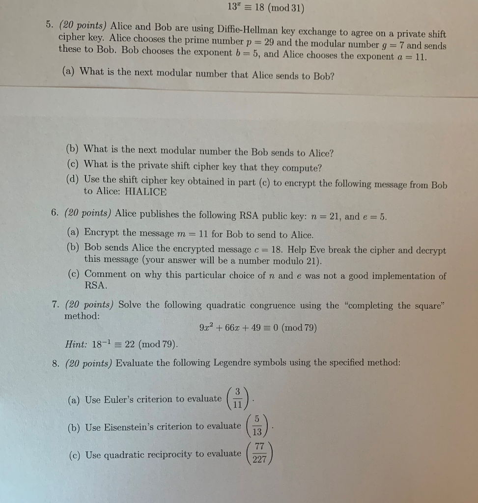 I need help with number 5 on my number theory hw. 13"