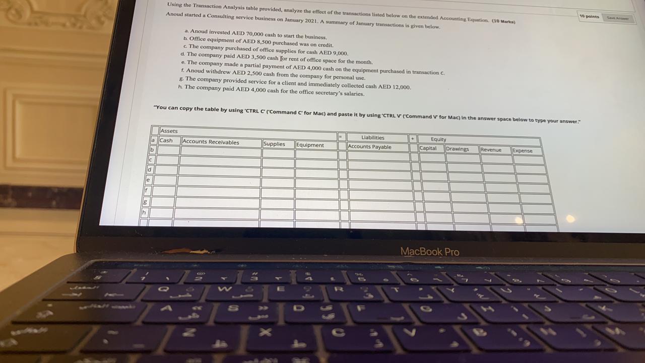  Using the Transaction Analysis table provided, analyze the effect of the