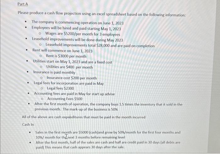 please answer ASAP Please produce a cash flow projection using an excel