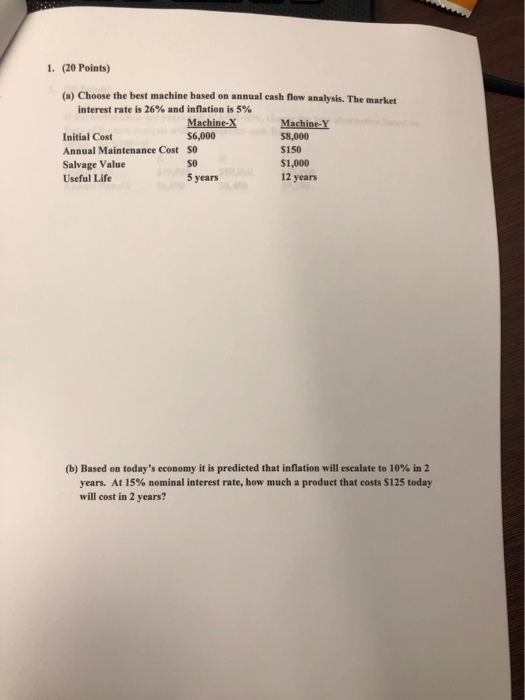  1. (20 Points) (a) Choose the best machine based on annual
