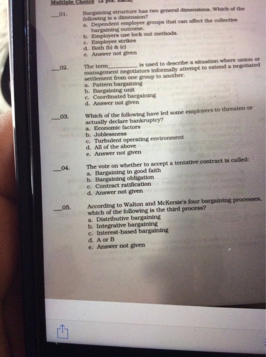  01. Bargaining structure has two general dimensions, which of the following