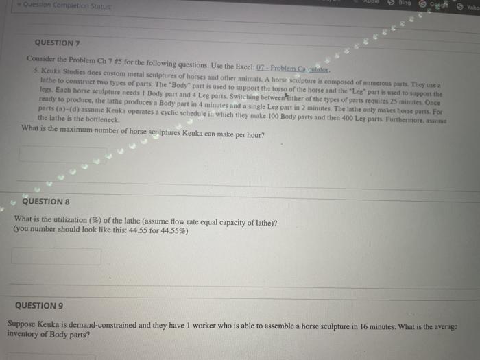  Question completion Status Vahe QUESTION 7 Consider the Problem Ch 7