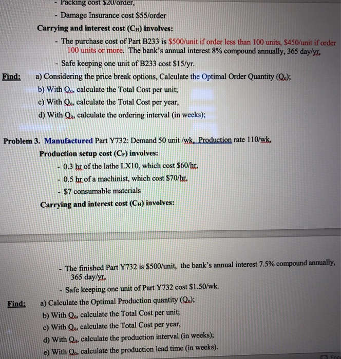 cost (Cr) involves: - Standard shipping cost $50/order (2week lead-time), or Express