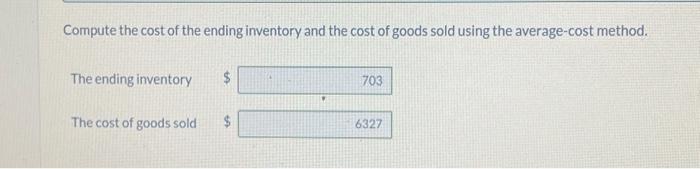 goods sold using the average-cost method. The ending inventory The cost of