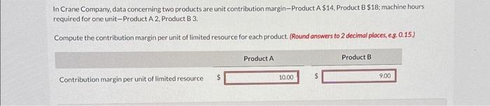  In Crane Company, data concerning two products are unit contribution margin-Product