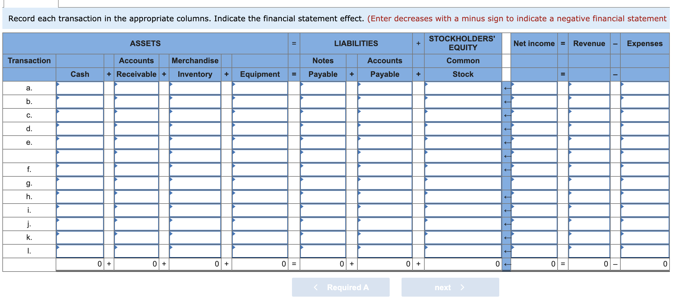 of the following transactions and adjustments that occurred during the first year