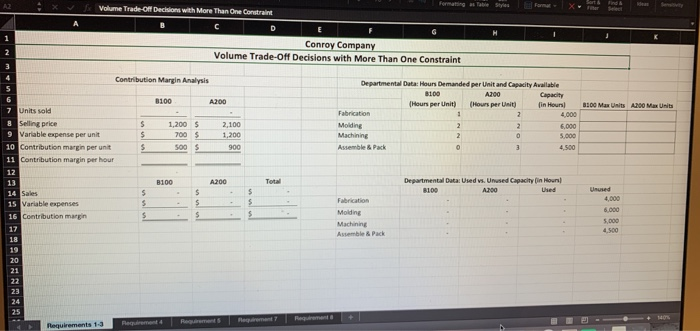 questions displayed below.] Conroy Company manufactures two products-B100 and A200. The company