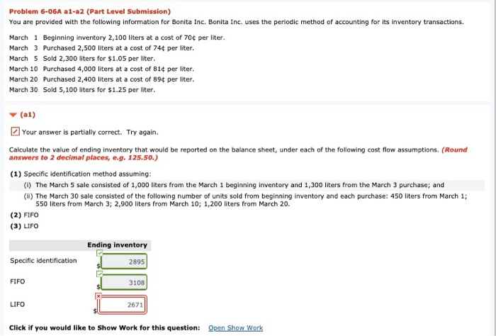  Problem 6-06A a1-a2 (Part Level Submission) You are provided with the