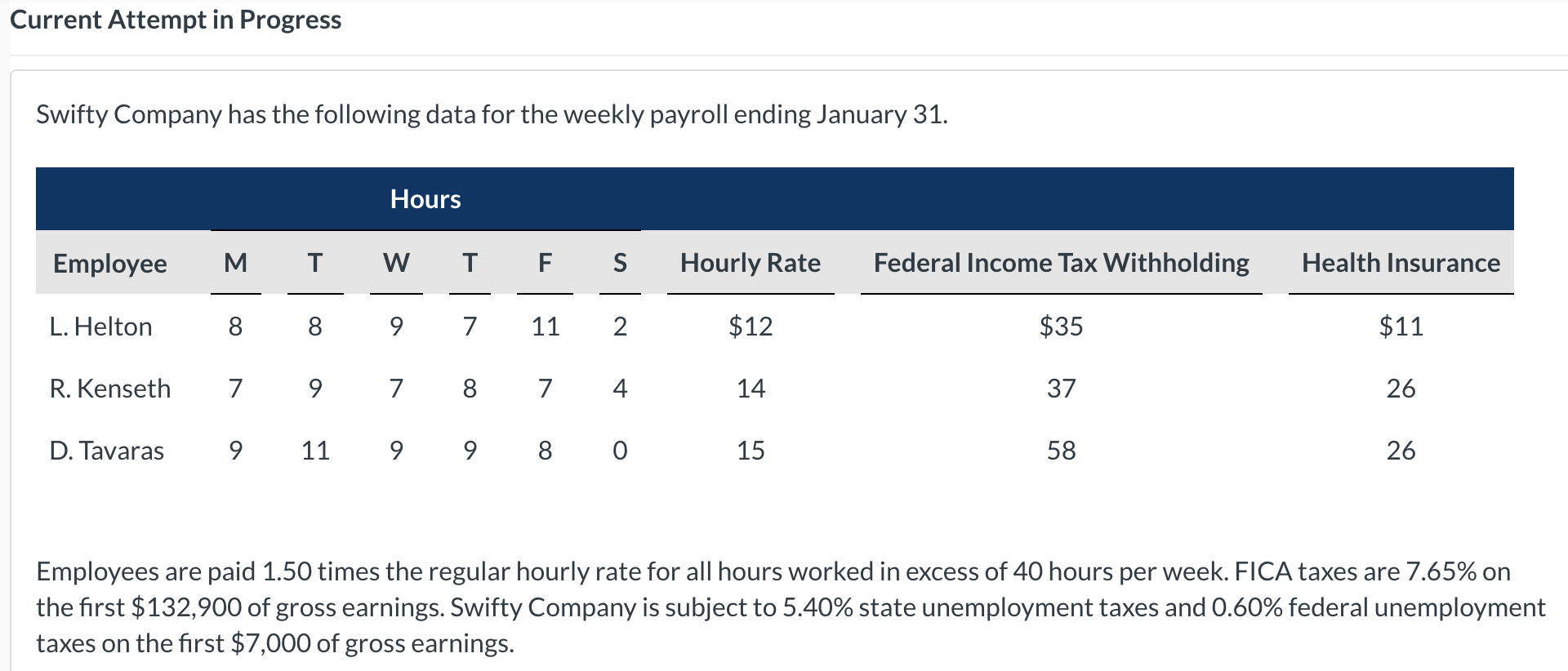 Current Attempt in Progress Swifty Company has the following data for
