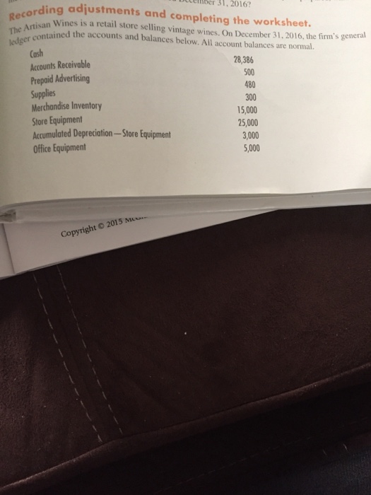  Accounting 100 problem 12.6a Recording adjustment and completing 2016? worksheet the