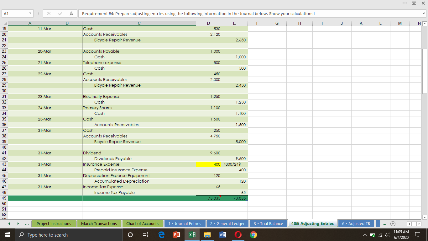 transactions. 2 March Transactions 4 Date Transaction Description March 1 Began business