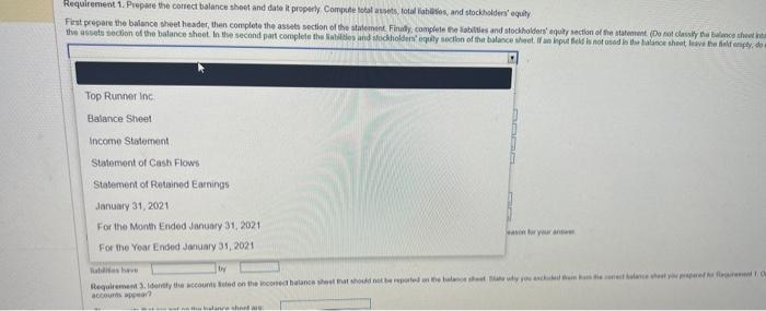 the cotrect balance shoet and Cate it pioperly Compee tokal atsets, lotal