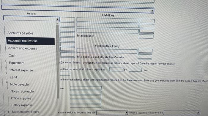 prepare the balance sheet header, then complete the astets fection of the