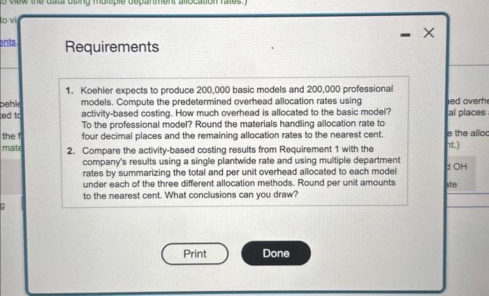 professional models. Compute the predetermined overhead allocation rates using activity-based costing. How