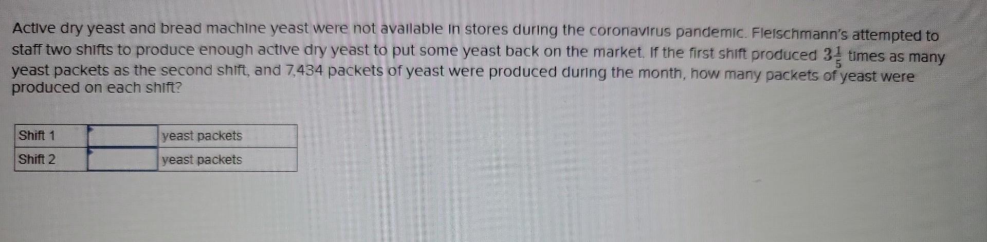  Active dry yeast and bread machine yeast were not avallable in