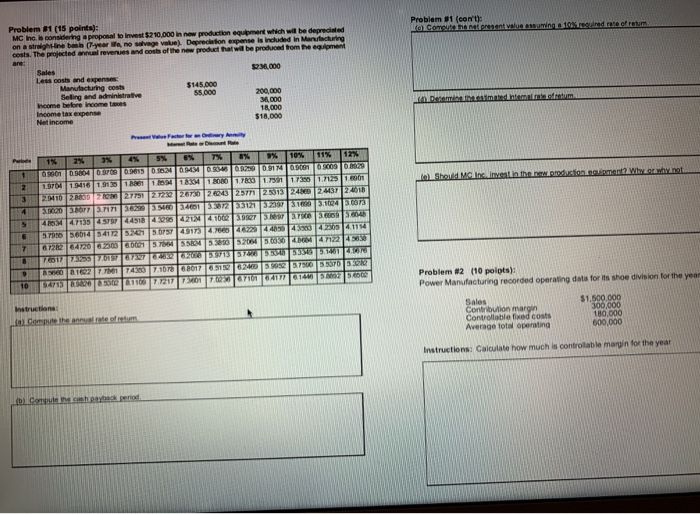  Problem 1 (15 points MC Inc. is considering a proposal invest
