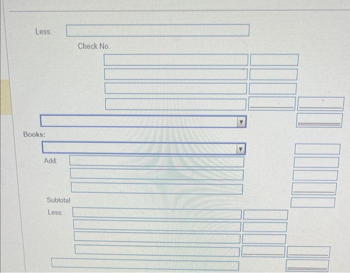 view the additit sad the requirements. Add: Sublotal Less: Adjusted bank balance,