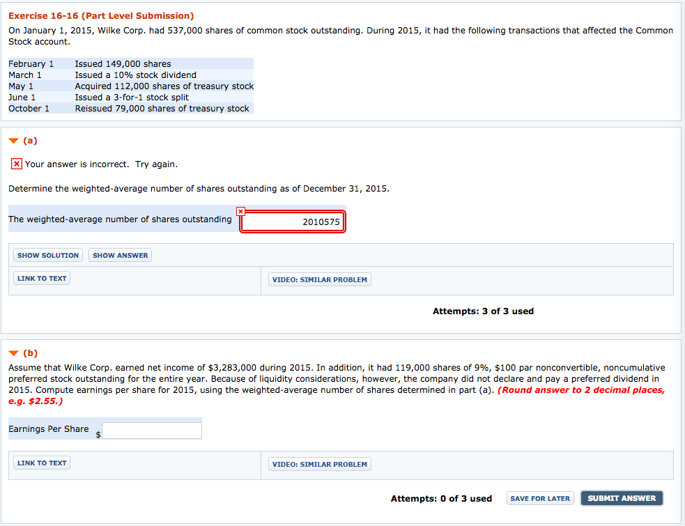 Can Someone help me with this?? Exercise 16-16 (Part Level Submission) On
