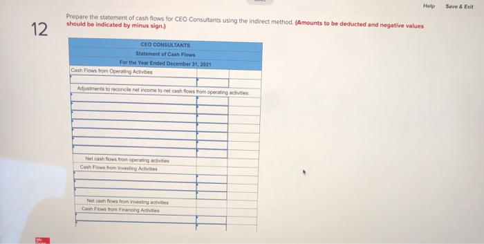 preparing the statement of cash flows (indirect method) for CEO 1 Comunihinm