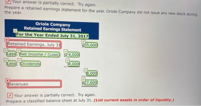 not issue any new stock during the year. Oriole Company Retained Earnings
