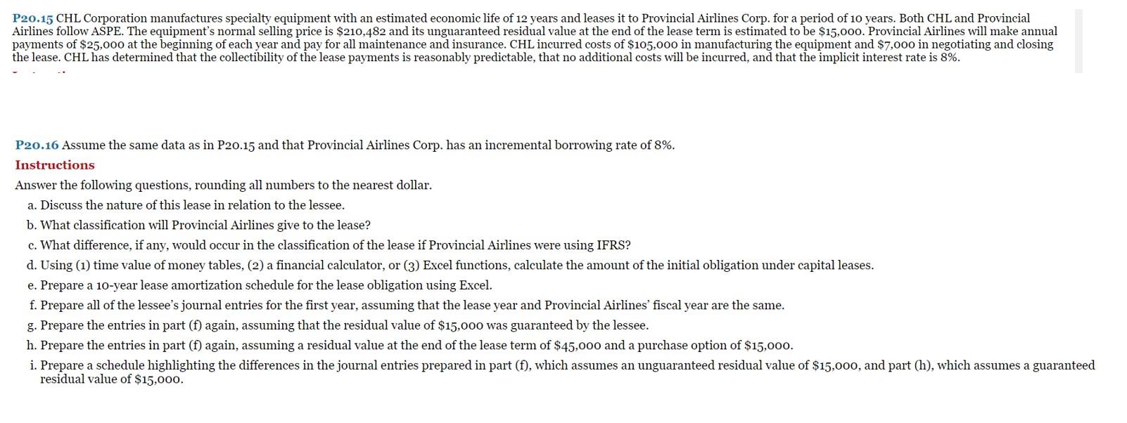  P20.16 Assume the same data as in P20.15 and that Provincial