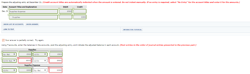 Exercise 4-4 Cullumber Company's trial balance at December 31 shows Supplies $8,900