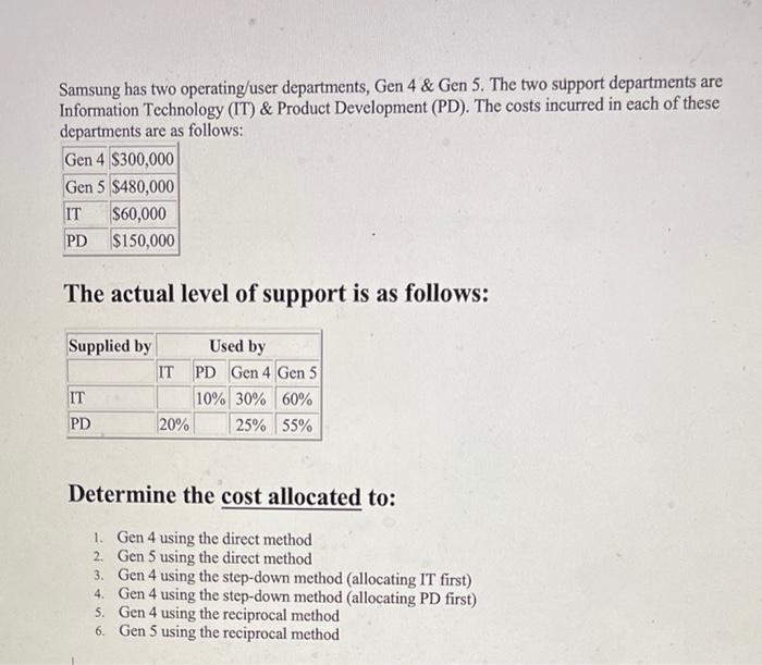 Please show how you get the answer Samsung has two operating/user departments,