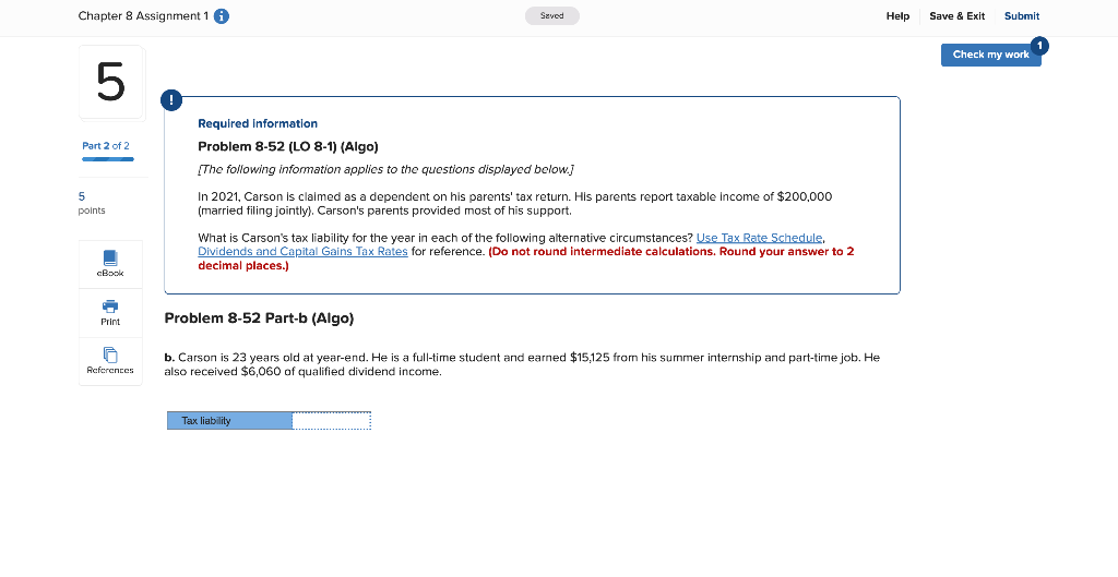  Chapter 8 Assignment 1 0 Saved Help Save & Exit Submit