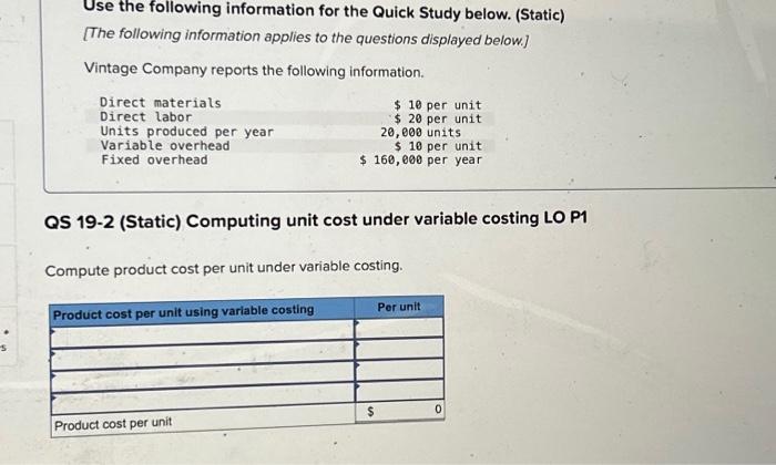  Use the following information for the Quick Study below. (Static) [The