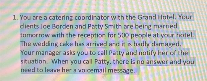  make this in email assignment 1. You are a catering coordinator