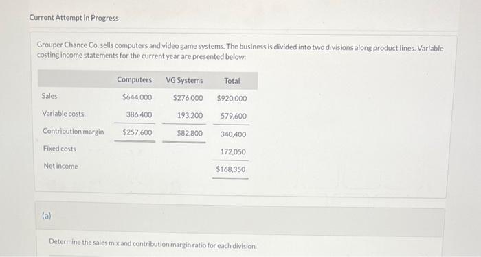 Please help Current Attempt in Progress Grouper Chance Co. sells computers and