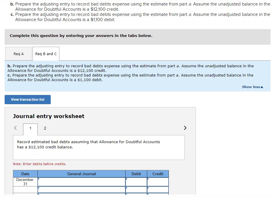 the estimate from part a. Assume the unadjusted balance in the Allowance