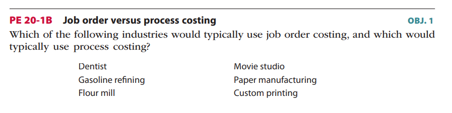 of the following industries would normally use job order costing systems, and