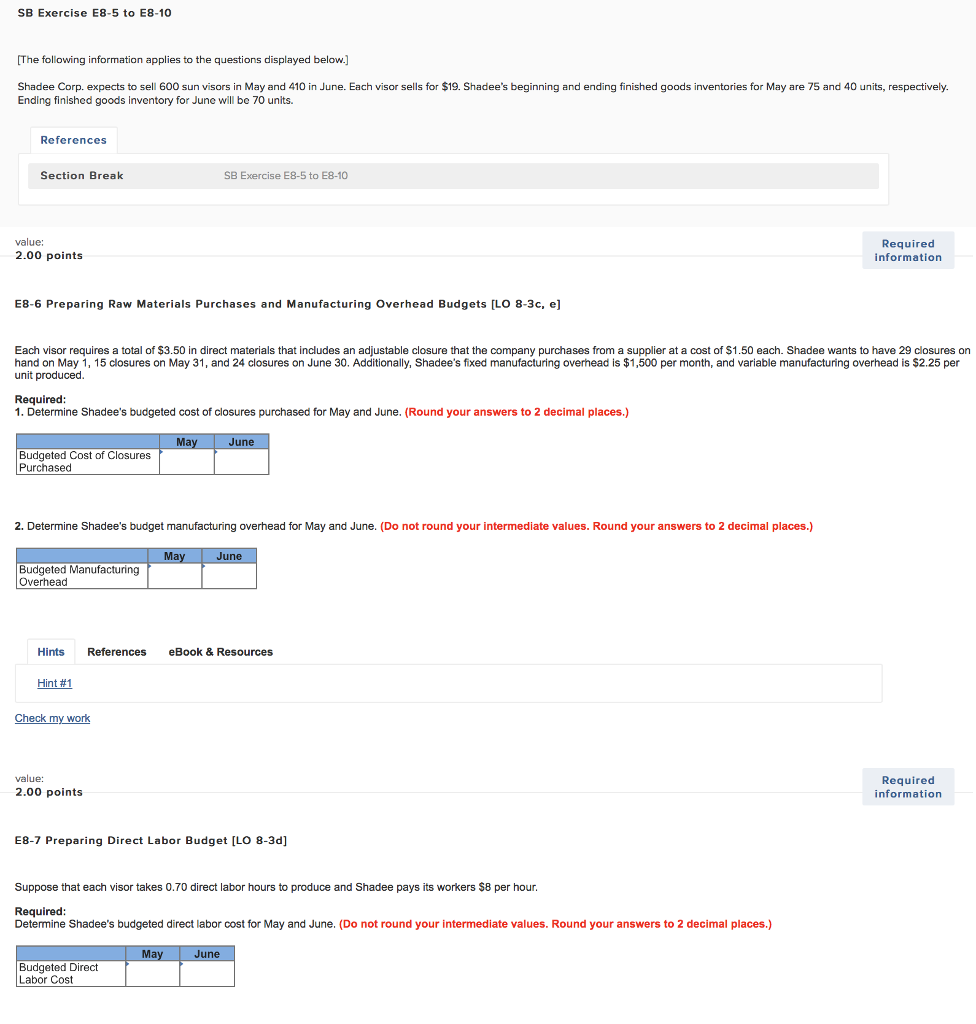 SB Exercise E8-5 to E8-10 The following information applies to the