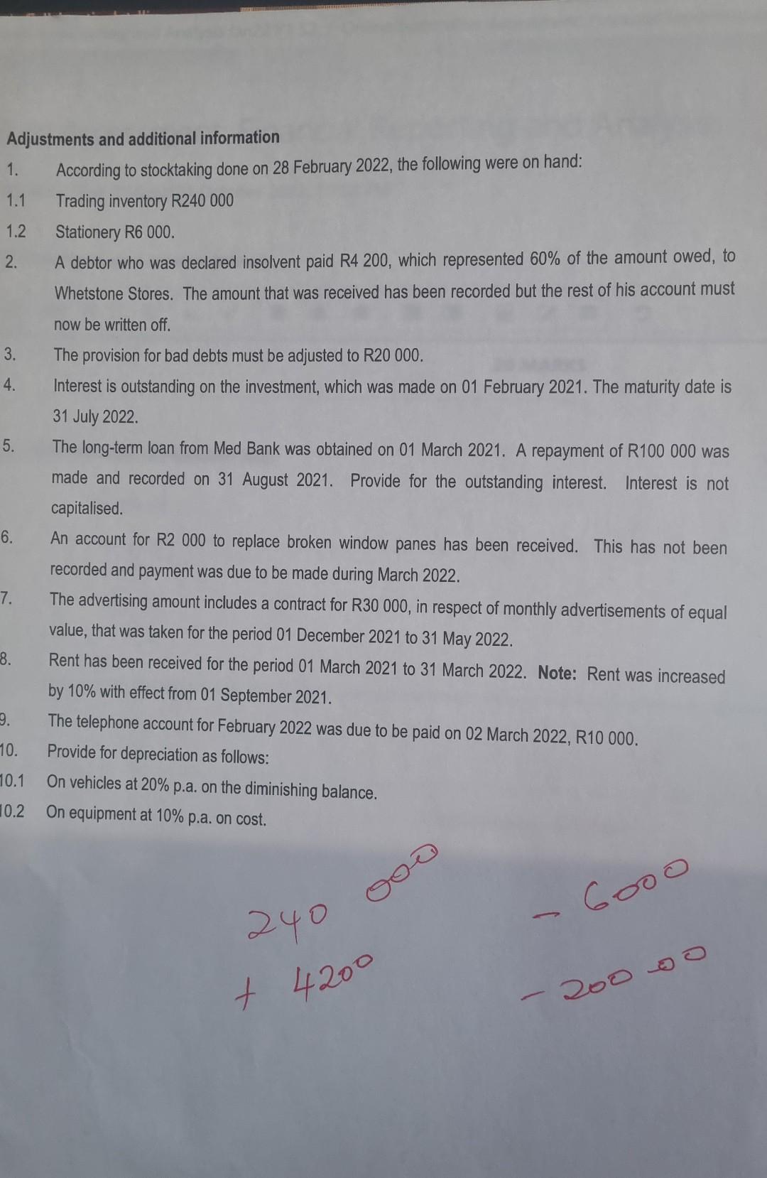 Use the information provided below to prepare the Statement of Comprehensive Income