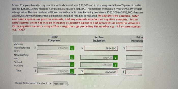 please show work & fix wrong ones Bryant Company has a factory
