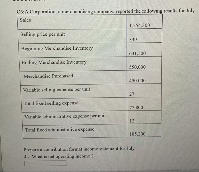 Merchandise Purchased 450,000 Variable selling expense per unit Total fixed selling expense